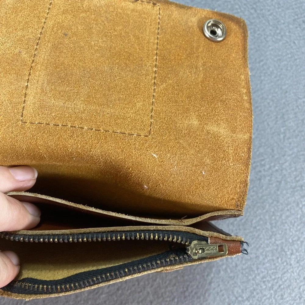 Vintage Harley Davidson Trucker Leather Wallet Tan With Chain Flaw